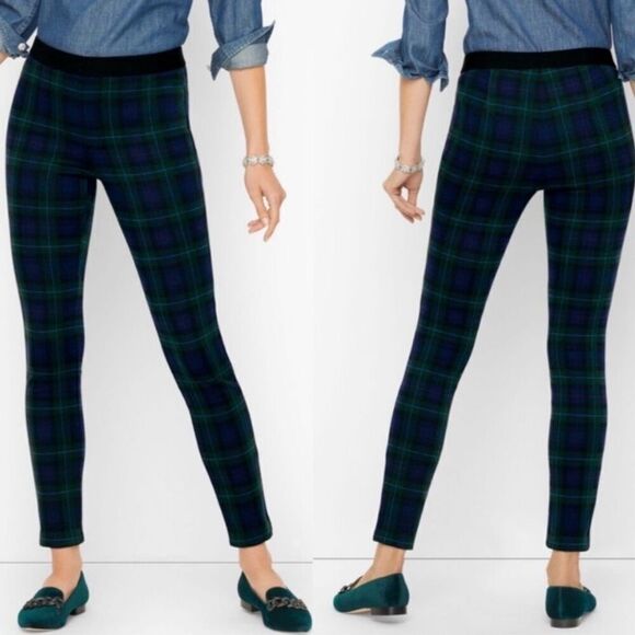 Talbots SoHo Leggings Tartan Plaid size 10 Blue Green - Picture 1 of 8